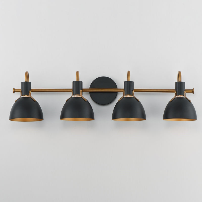 Maxim Lighting Dusk 4 Light 8.75" Bath Vanity, Black/Antique Brass