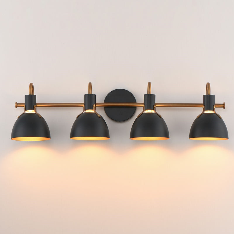 Maxim Lighting Dusk 4 Light 8.75" Bath Vanity, Black/Antique Brass