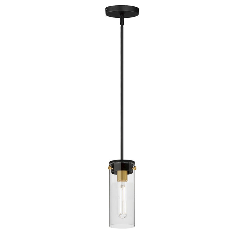 Maxim Lighting Pinn 1 Light Mini Pendant, Black/Satin Brass/Clear
