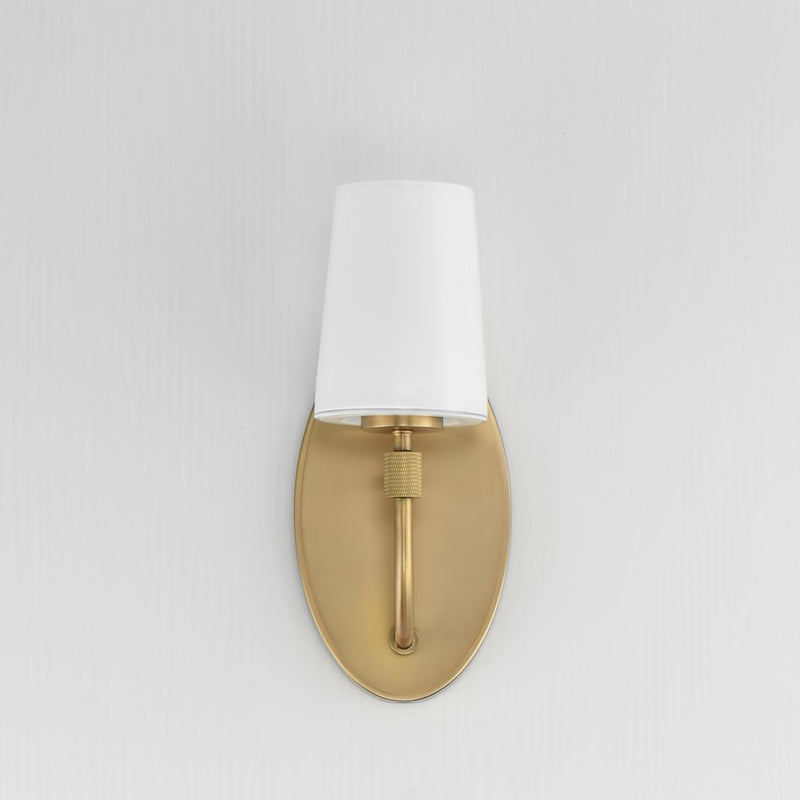 Maxim Lighting Durham 1 Light Wall Sconce, Natural Aged Brass/White