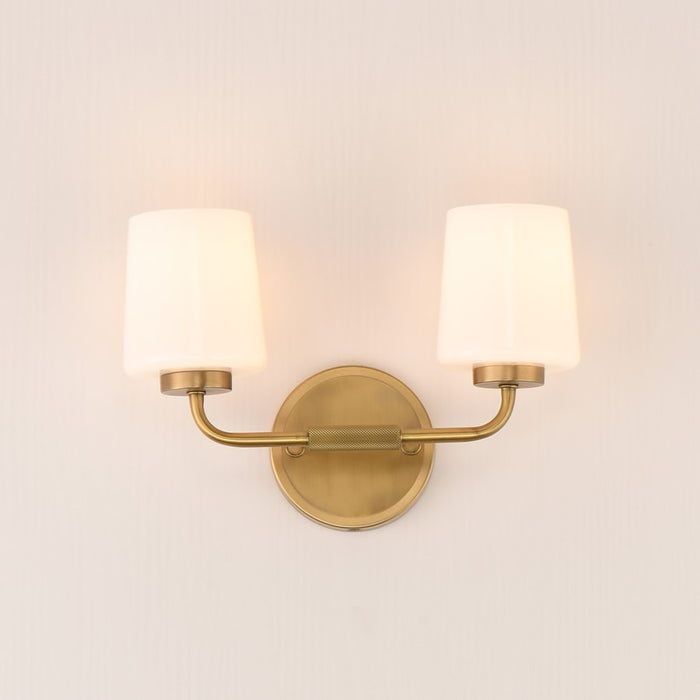 Maxim Lighting Durham 2 Light Wall Sconce, Natural Aged Brass/White