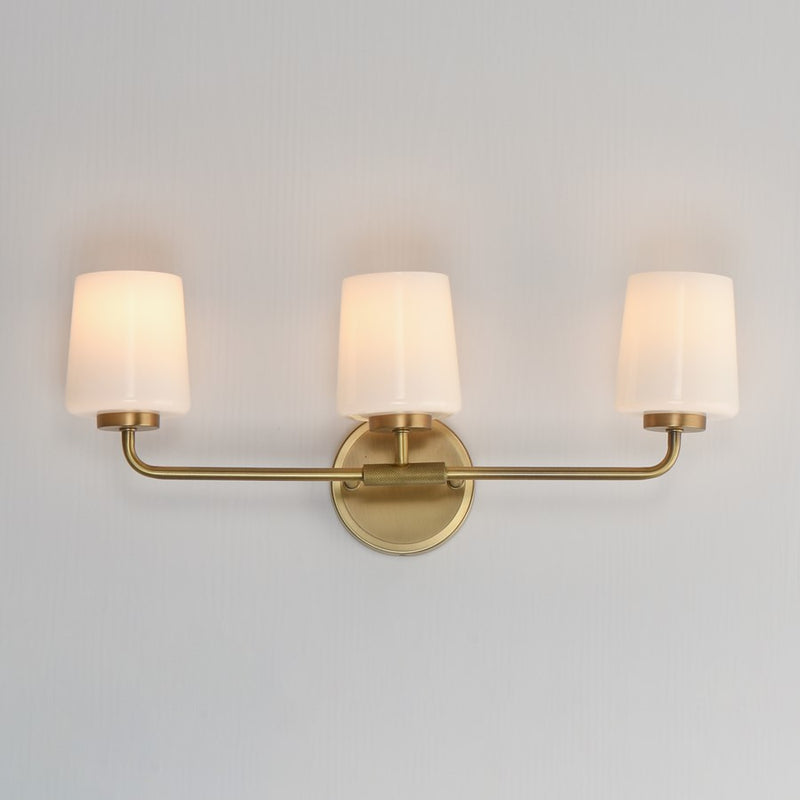 Maxim Lighting Durham 3 Light Bath Vanity, Natural Aged Brass/White