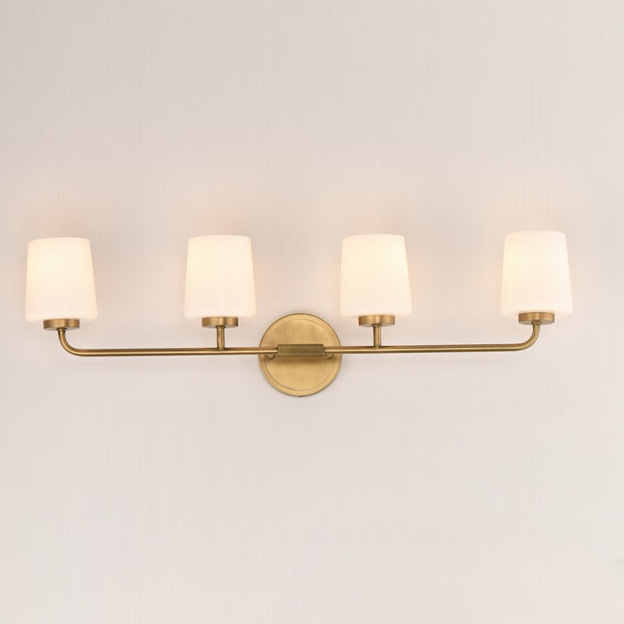 Maxim Lighting Durham 4 Light Bath Vanity, Natural Aged Brass/White