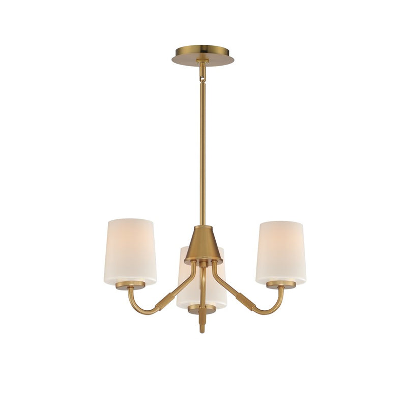Maxim Lighting Durham 3 Light Mini Chandelier, Aged Brass/White