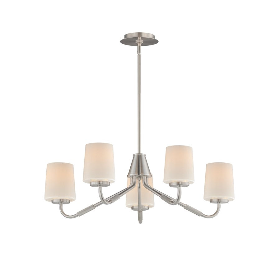 Maxim Lighting Durham 5Lt 8" Single-Tier Chandelier, Nickel/White - 12696WTSN