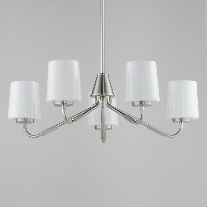 Maxim Lighting Durham 5Lt 8" Single-Tier Chandelier, Nickel/White