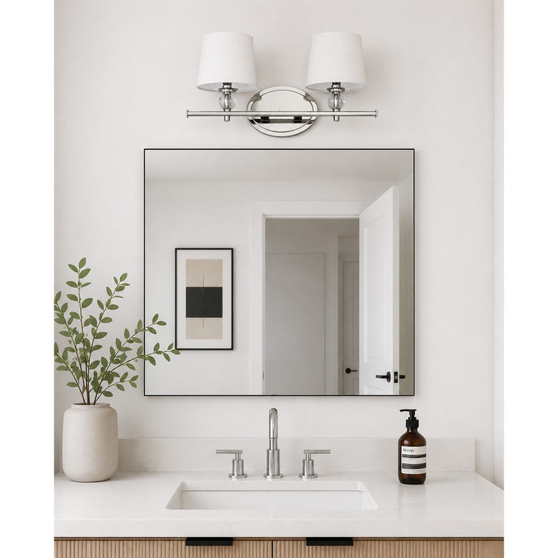 Maxim Lighting Rondo 2-Light Bath Vanity Light | Transitional Polished Nickel and White Fabric | Bathroom Vanity & Powder Room | Model 12762WTPN
