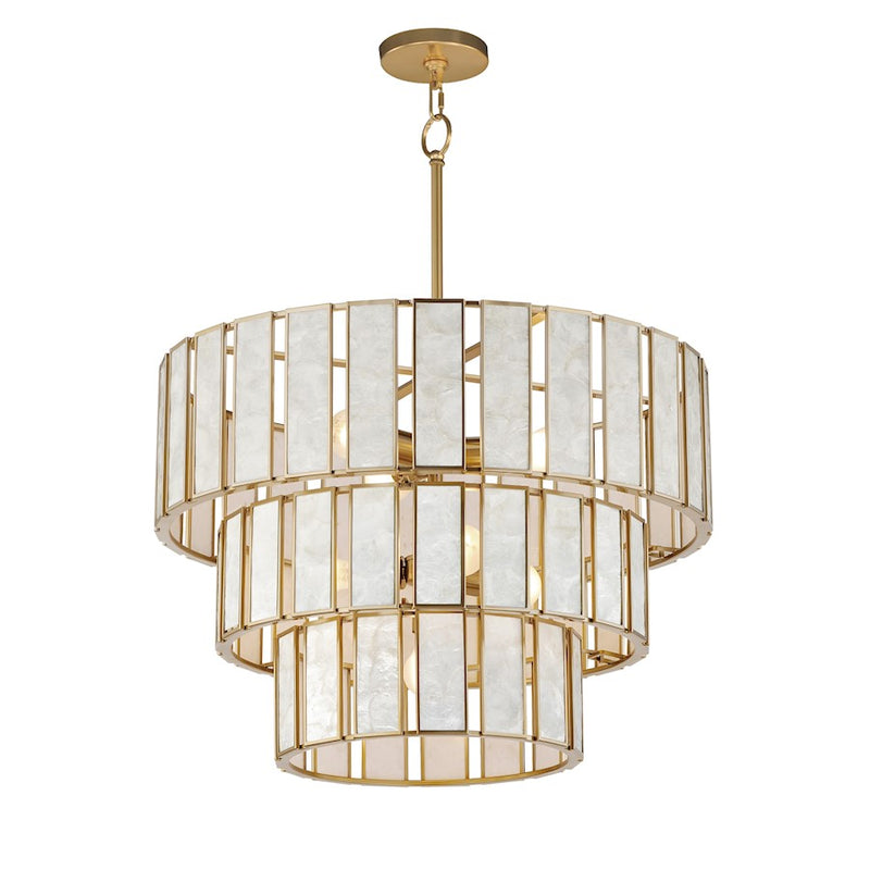 Maxim Lighting Miramar 7 Light Chandelier, Capiz/Natural Aged Brass