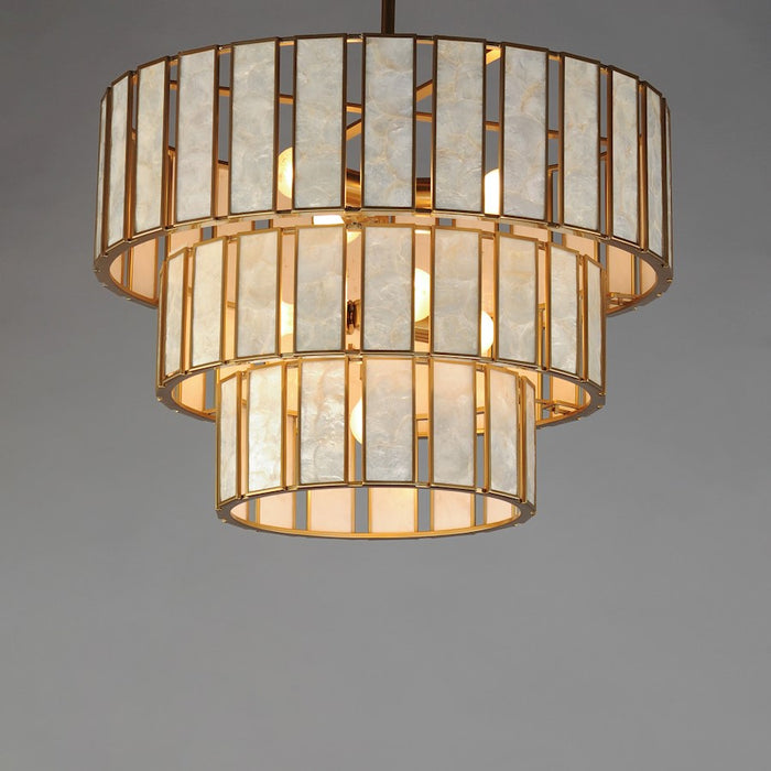 Maxim Lighting Miramar 7 Light Chandelier, Capiz/Natural Aged Brass