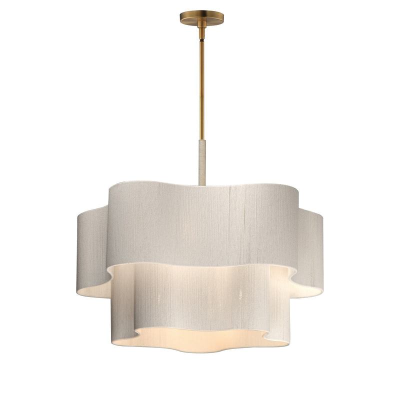 Maxim Corsica 34in 6-Light Pendant | Coastal Natural Aged Brass and Bleached Rope | Dining Room & Foyer | 34 x 34 x 28.25 in | Model 12836OFNAB