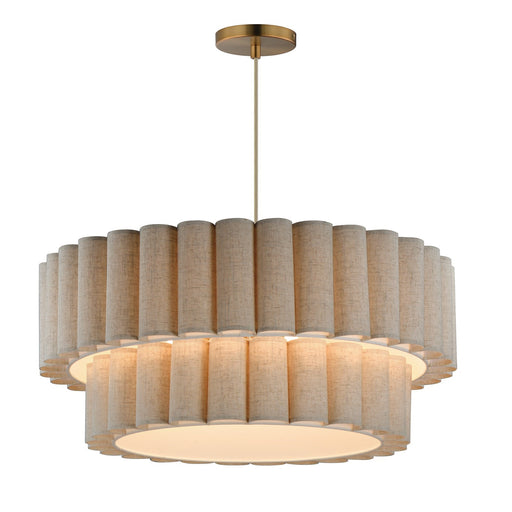 Maxim Lighting Penelope 32in 5-Light Pendant | Traditional Natural Aged Brass and Off White Fabric | Dining Room & Foyer | Model 12846OFNAB
