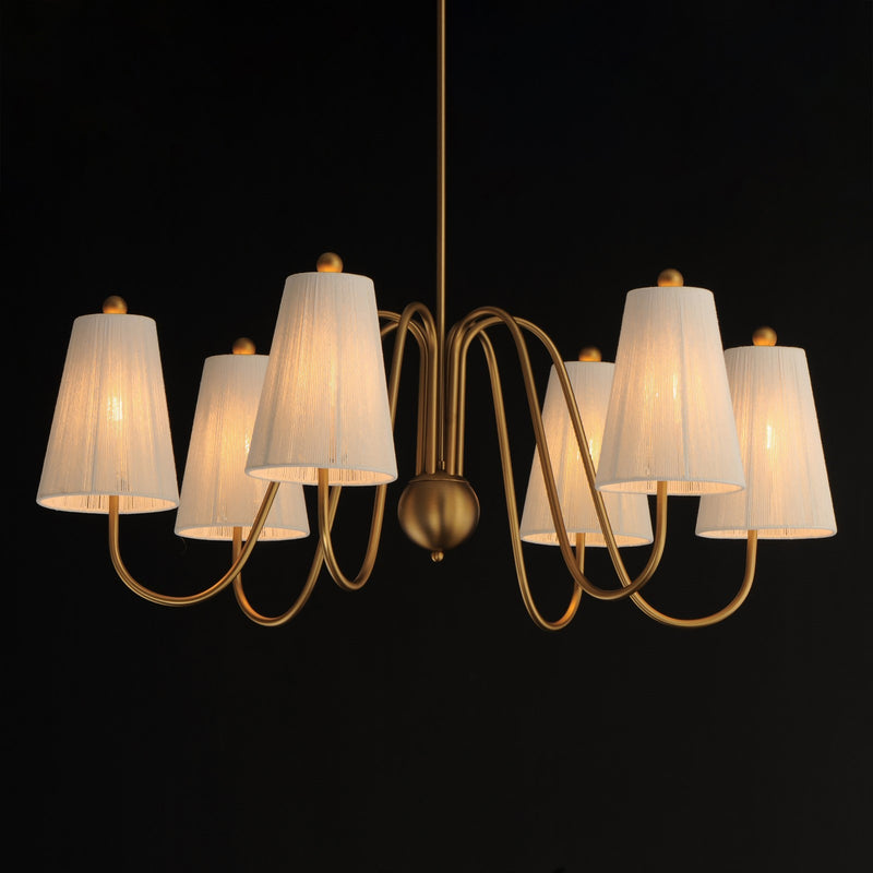 Maxim Lighting Valette 37in 6-Light Chandelier | Coastal Natural Aged Brass and Bleached Cotton Rope | Dining Room & Foyer | Model 12865NAB