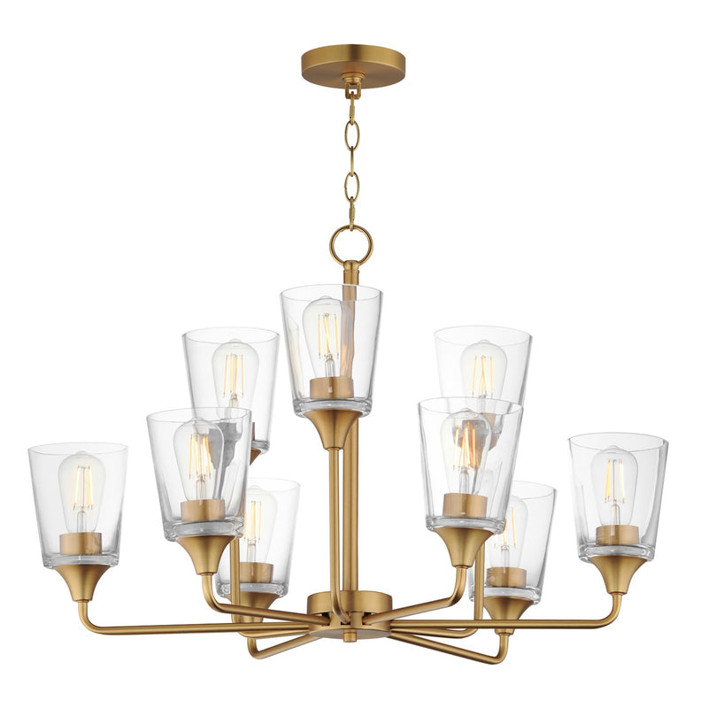 Maxim Lighting Hudson 9Lt 19.25" Multi-Tier Chandelier, Brass/Clear
