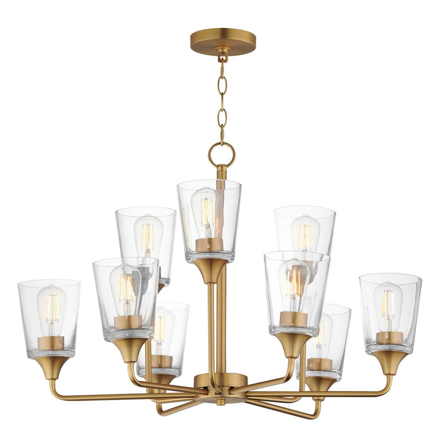 Maxim Lighting Hudson 9Lt 19.25" Multi-Tier Chandelier, Brass/Clear - 12879CLNAB