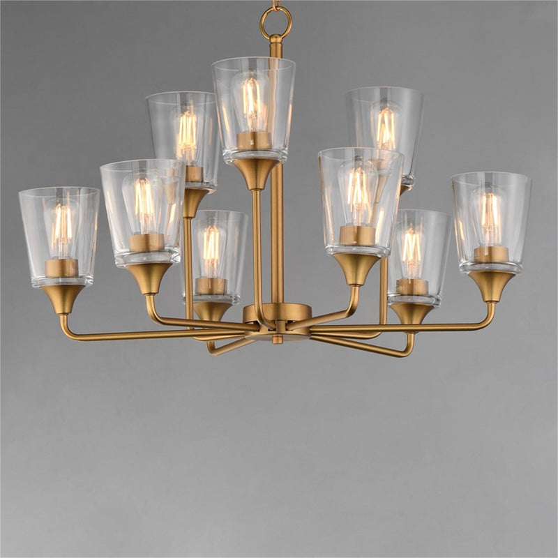 Maxim Lighting Hudson 9Lt 19.25" Multi-Tier Chandelier, Brass/Clear