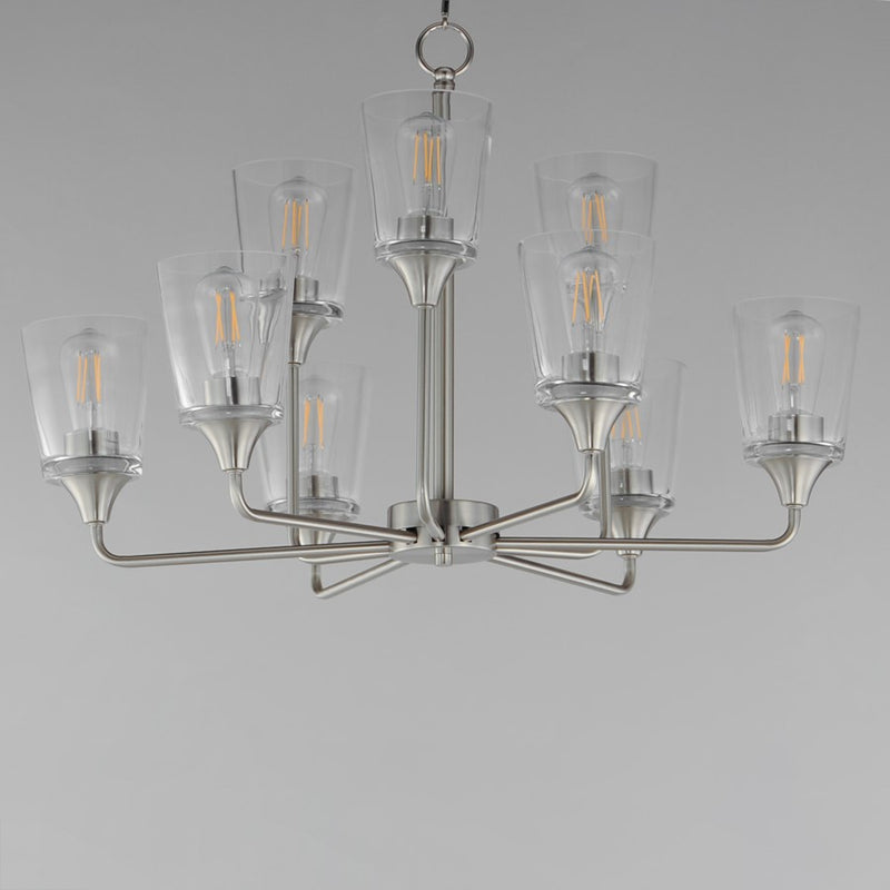 Maxim Lighting Hudson 9Lt 19.25" Multi-Tier Chandelier, Nickel/Clear