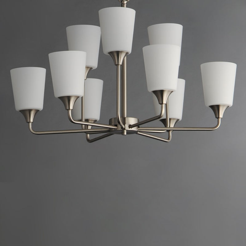 Maxim Lighting Hudson 9Lt 19.25" Multi-Tier Chandelier, Nickel/White