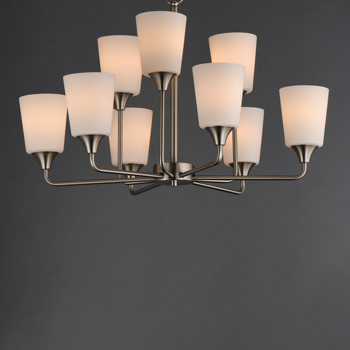 Maxim Lighting Hudson 9Lt 19.25" Multi-Tier Chandelier, Nickel/White