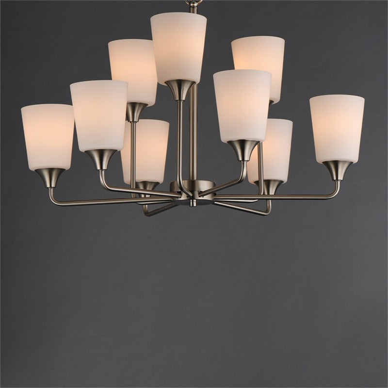 Maxim Lighting Hudson 9Lt 19.25" Multi-Tier Chandelier, Nickel/White