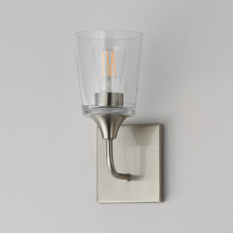 Maxim Lighting Hudson 1 Light 11" Wall Sconce, Satin Nickel/Clear