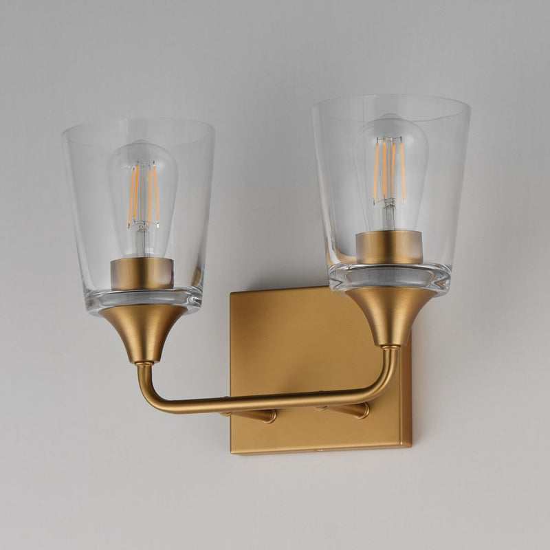 Maxim Lighting Hudson 2Lt 9.75" Bath Vanity, Aged Brass/Clear