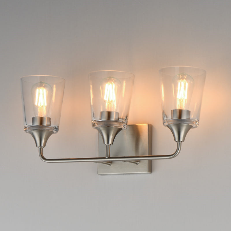 Maxim Lighting Hudson 3 Light 9.75" Bath Vanity, Satin Nickel/Clear