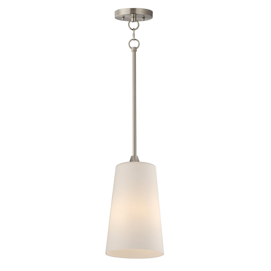 Maxim Lighting Hudson 1Lt 14.5" Single Pendant, Nickel/White - 12886SWSN