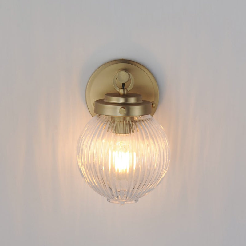 Maxim Lighting Kasbah 1 Light Wall Sconce, Satin Brass/Clear Ribbed