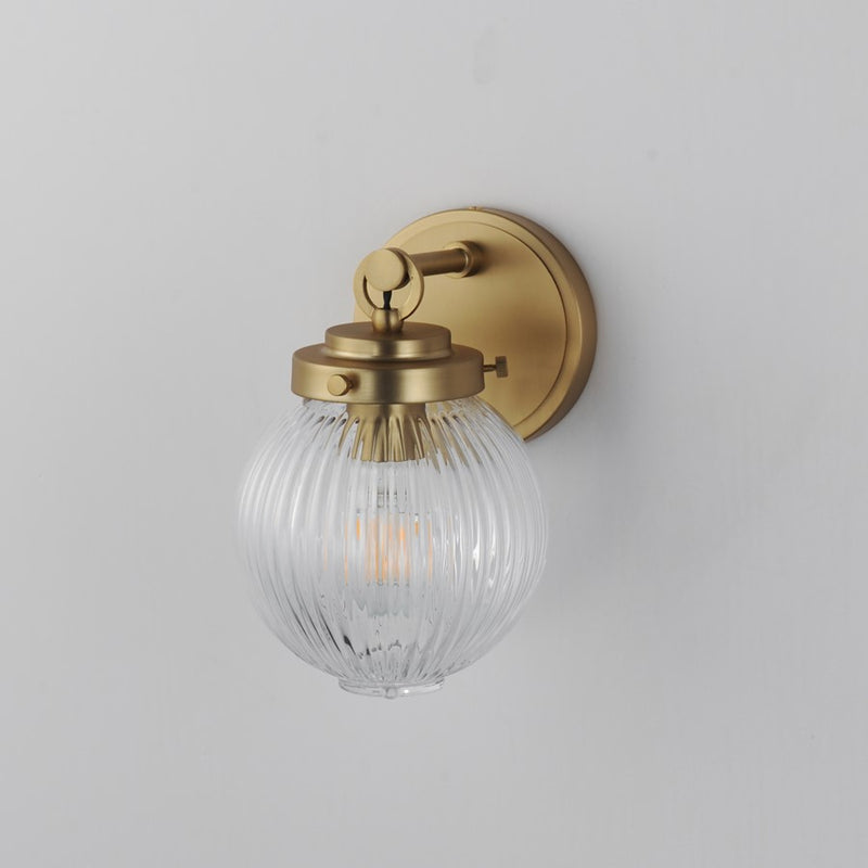 Maxim Lighting Kasbah 1 Light Wall Sconce, Satin Brass/Clear Ribbed
