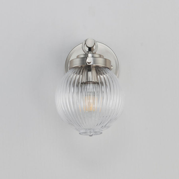 Maxim Lighting Kasbah 1 Light Wall Sconce, Satin Nickel/Clear Ribbed