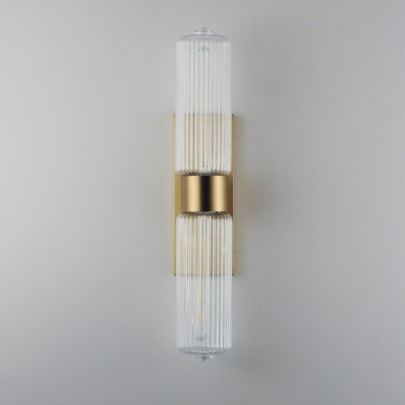 Maxim Lighting Kasbah 2 Light Wall Sconce, Satin Brass/Clear Ribbed