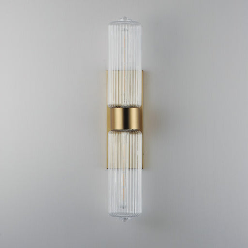 Maxim Lighting Kasbah 2 Light Wall Sconce, Satin Brass/Clear Ribbed