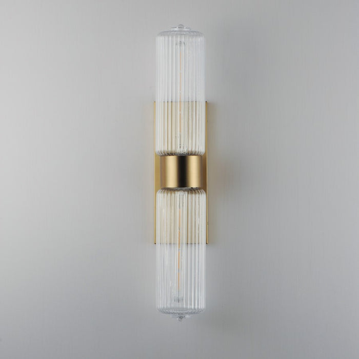 Maxim Lighting Kasbah 2 Light Wall Sconce, Satin Brass/Clear Ribbed