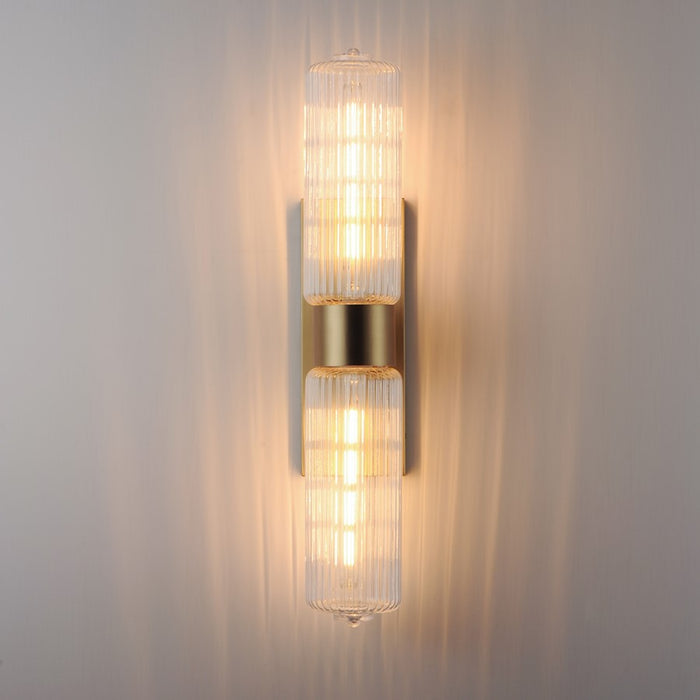 Maxim Lighting Kasbah 2 Light Wall Sconce, Satin Brass/Clear Ribbed