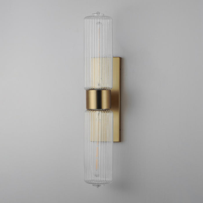 Maxim Lighting Kasbah 2 Light Wall Sconce, Satin Brass/Clear Ribbed