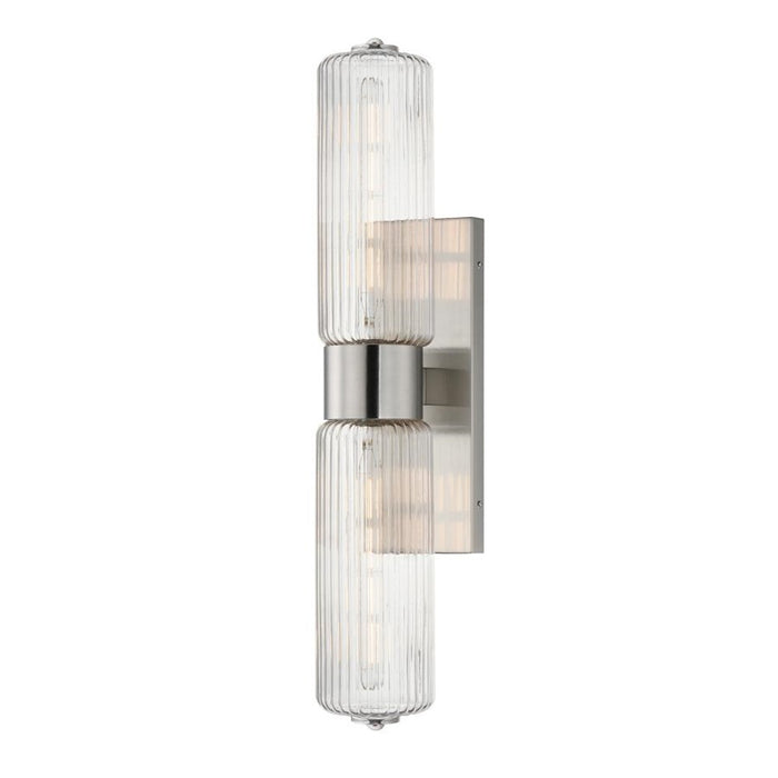Maxim Lighting Kasbah 2 Light Wall Sconce, Satin Nickel/Clear Ribbed - 15192CRSN