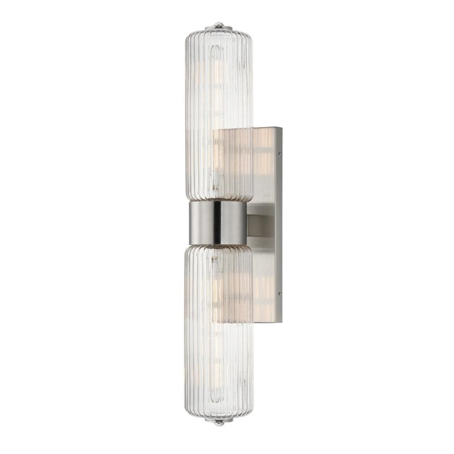 Maxim Lighting Kasbah 2 Light Wall Sconce, Satin Nickel/Clear Ribbed - 15192CRSN