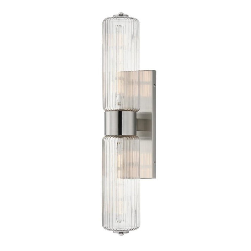 Maxim Lighting Kasbah 2 Light Wall Sconce, Satin Nickel/Clear Ribbed