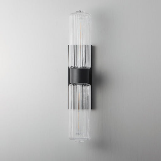 Maxim Lighting Kasbah 2 Light Wall Sconce, Satin Nickel/Clear Ribbed