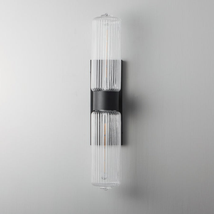 Maxim Lighting Kasbah 2 Light Wall Sconce, Satin Nickel/Clear Ribbed