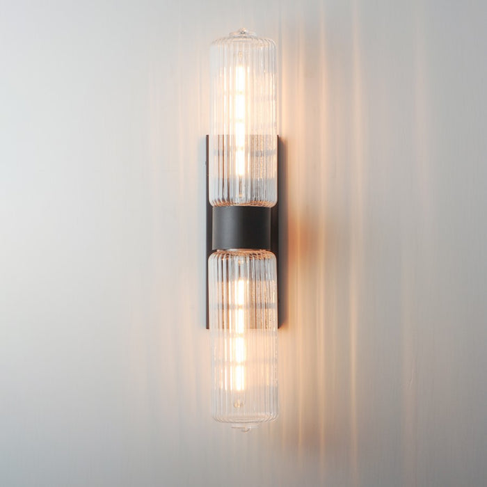 Maxim Lighting Kasbah 2 Light Wall Sconce, Satin Nickel/Clear Ribbed