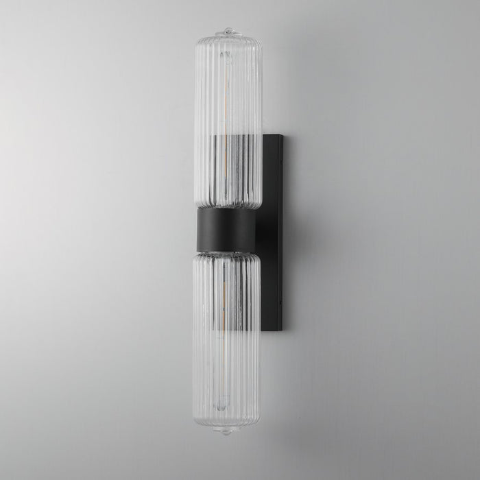 Maxim Lighting Kasbah 2 Light Wall Sconce, Satin Nickel/Clear Ribbed