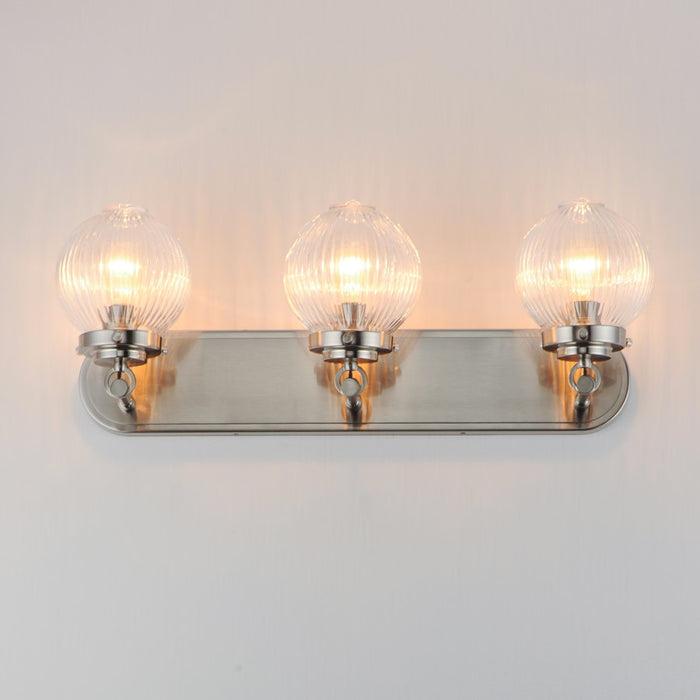 Maxim Lighting Kasbah 3 Light Bath Vanity, Satin Nickel/Clear Ribbed