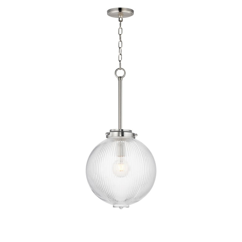 Maxim Lighting Kasbah 1 Light 12" Pendant, Satin Nickel/Clear Ribbed