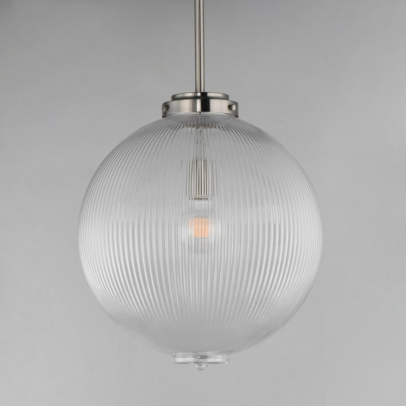 Maxim Lighting Kasbah 1 Light 16" Pendant, Satin Nickel/Clear Ribbed