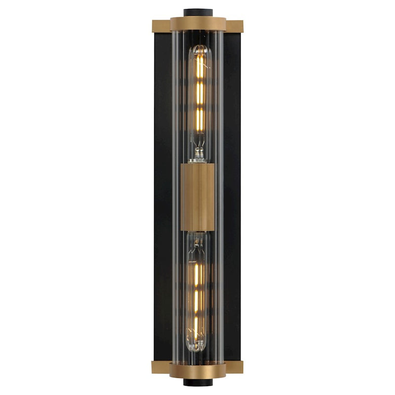 Maxim Lighting Opulent 2 Light 20" Outdoor Sconce, Black/Brass/Ribbed
