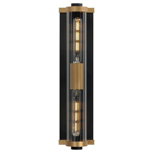 Maxim Lighting Opulent 2 Light 20" Outdoor Sconce, Black/Brass/Ribbed