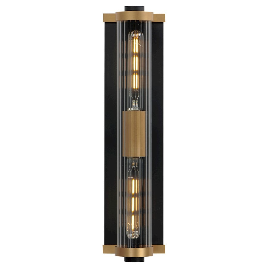 Maxim Lighting Opulent 2 Light 20" Outdoor Sconce, Black/Brass/Ribbed