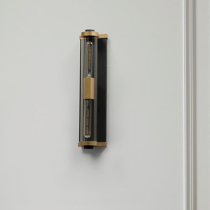Maxim Lighting Opulent 2 Light 20" Outdoor Sconce, Black/Brass/Ribbed