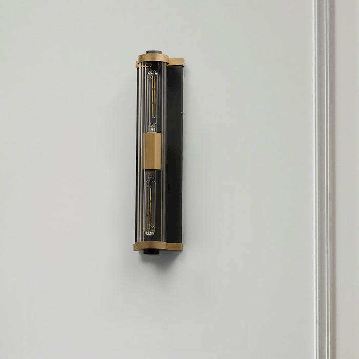 Maxim Lighting Opulent 2 Light 20" Outdoor Sconce, Black/Brass/Ribbed